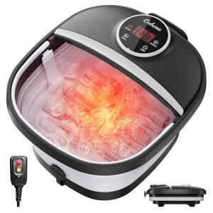 GEHONA 접이식 발 스파 목욕(열 포함), 마사지기(양면 지지대 누수 보호기, 온도 조절, 버블, 레드 라이트, 타이머, 욕조, 수커, 선물(블랙)