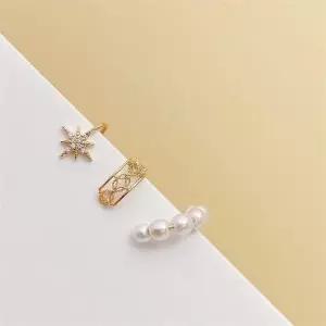 [토끼귀상점] 로맨틱 별빛 큐빅 레이스 진주 귀찌 3종 세트