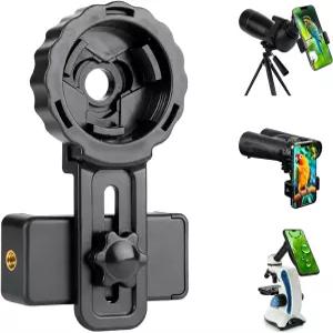 360° 회전 및 클립 잠금 기능이 있는 범용 쌍안경 휴대폰 어댑터 - 망원경 현미경 스포팅 스코프 조감도