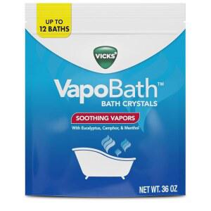 빅스 베이포 배스, 배스 솔트, 밤, 비약물 크리스탈, 컴포트 베이퍼, 베이퍼 유칼립투스 및 멘톨 향이 함유된 아로마테라피, 에센셜 오일, 36온스 함유