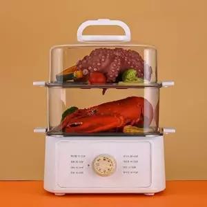 [라면포트/멀티찜기] 스텐304 멀티쿠커 2단 찜기 전기포트 타이머 고구마 계란찜기