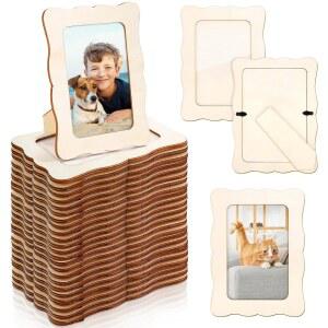 Fovths 30피스 나무 액자 미완성 사진 4x6인치 물결무늬 가장자리 DIY 세트, 엽서 공예 아트 프로젝트, 홈 데코용 PVC 커버 포함