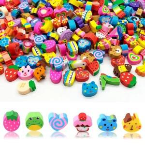 20-200pcs 미니 소형 지우개 과일 동워터 번호 케이크 하트 디자인 학교 용품 졸업 선워터 교실 상품 생일