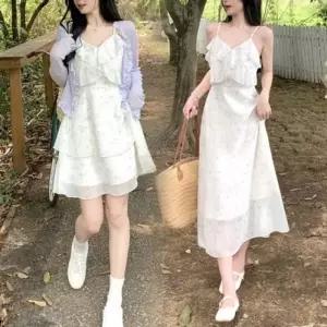 원피스 끈나시 롱 쉬폰 미니