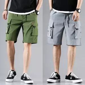 여름용 남성 캐주얼 밀리터리 카고 밴딩 반바지 팬츠