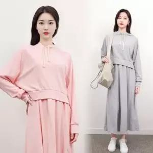 이쁘다요 후드 롱 봄 원피스 빅사이즈 캐주얼 티 기모 투 가을 긴팔 WFLMPT5