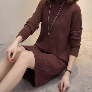 여성 봄,가을,겨울 슬림핏 니트 긴팔 원피스 여자 반목폴라 스웨터 긴팔셔츠 원피스