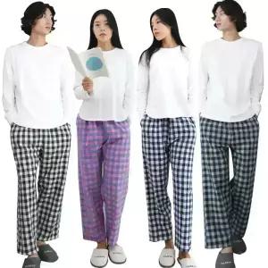 여성 남성 잠옷바지 큰체크 9부 슬레진저 커플 면 주머니 파자마 홈웨어 하의