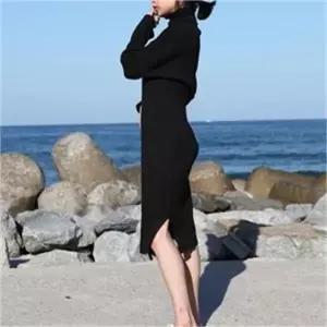 [오노마] ONM 니트 목폴라 롱 원피스 블랙 여성스러운 데일리 코디 (S8117671)