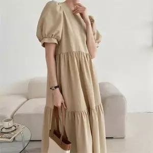 [오노마] ONM 벌룬소매 볼륨 플레어 무지 루즈핏 반팔 롱원피스 2색 (S8651988)