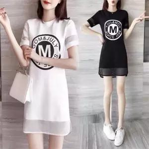 [오노마] ONM 소매 밑단 망사 영문 프린팅 포인트 여리핏 원피스 (S8653466)