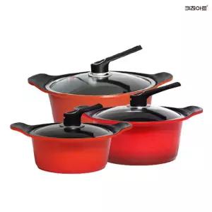 키친아트 S100G 주물냄비 세라믹코팅 냄비세트 3종G 양20+24+곰28