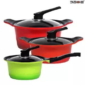키친아트 S100G 주물냄비 세라믹코팅 냄비세트 3종A 편18+양20+24