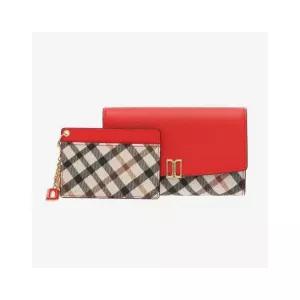 [롯데백화점]닥스 액세서리 LL[선물포장][VICTORIA] 레드 체크배색 DD로고 3단 중지갑 DCWA4E403