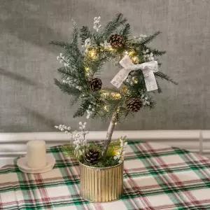 [텐바이텐]크리스마스 장식 화분 LED 스노우 열매 솔방울 리스 54cm