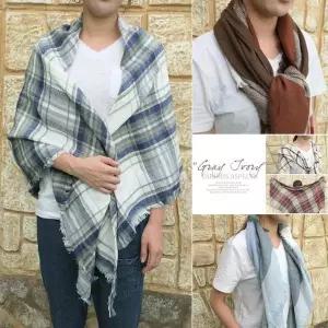 [셀러허브]여성 롱 망토 격자 술장식 콘트라스트 스카프 (S12488623)