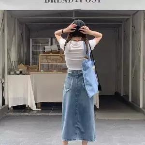 [하프클럽/]여자 데님스커트 그런지 편한 SS 롱스커트