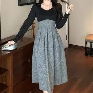 [오노마] ONM 블랙 그레이 예쁜핏 배색 원피스 봄 가을 나들이룩 (S9996993)