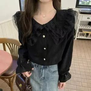 [오노마] ONM 하객 패션 진주버튼 여성스러운 레이스 블라우스 (S11882077)