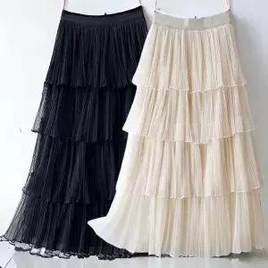 [오노마] ONM 4단 메쉬 플리츠 티어드 밴딩 롱 스커트 (S11326892)