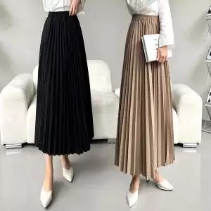 [오노마] ONM 여성 플리츠 허리 밴딩 전체 주름 롱 스커트 치마 (S10376884)
