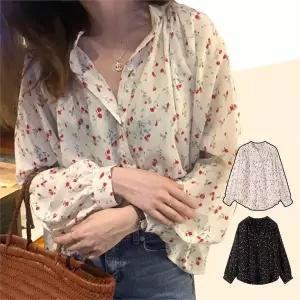 [오노마] ONM 러블리 쉬폰 꽃무늬 블라우스 퍼프 긴팔 봄가을 (S9616199)