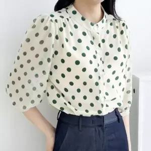 [오노마] ONM 그린도트 퍼프소매 셔츠 블라우스 DJJ8535 (S9999314)