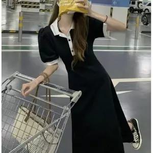 [오노마] ONM 여성 반팔 롱원피스 1P 카라 배색 퍼프소매 원피스 (S10526175)