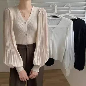 [오노마] ONM F006421 쉬폰 니트가디건 니트블라우스 플리츠소매 (S11872270)