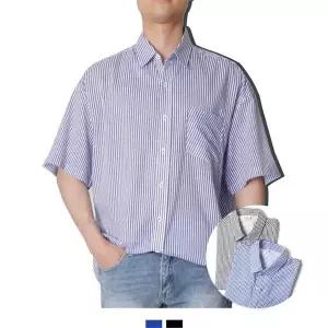 [셀러허브][라일리] Rly 오버핏 스트라이프 린넨 남자반팔셔츠 2color (S10097149)