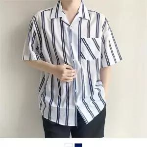 [셀러허브][라일리] Rly 화이트네이비 스트라이프 린넨 남자반팔셔츠 (S10097174)