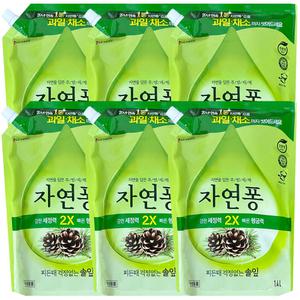 엘지생활건강 자연퐁 찌든때 걱정없는 솔잎 주방세제 리필 1.4L 6개