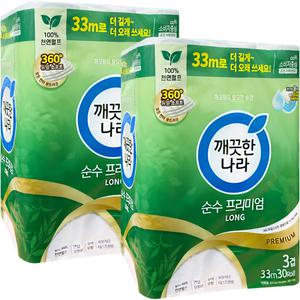 깨끗한나라 순수 프리미엄 3겹 화장지 33m 30롤 2팩 (60롤)