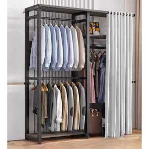 조립식 행거 옷장 드레스룸 철제 옷걸이 커튼 비키니 선반 2단