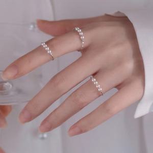 925 실버 오픈링 진주 물결 반지 