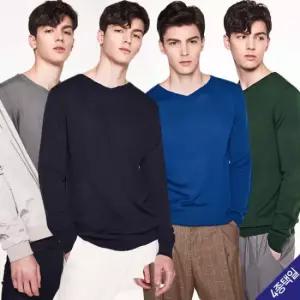 [르오트(LeOT)] 브라이트 코튼 블렌디드 브이넥 남성 니트 (4종택일)