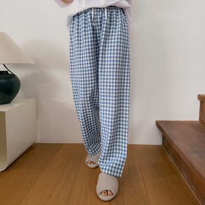 체크 와이드 밴딩 잠옷 팬츠 파자마 여성 빅사이즈