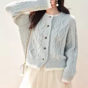 [퀸이즈][퀸이즈] 레닛 꽈배기 도톰 라운드 니트 가디건