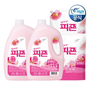 피죤 섬유유연제 핑크로즈 3.1L 용기 x 2개+2.3L 리필 x 2개