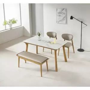 데코라인 라운지 4인용 고무나무 원목 세라믹(의자2/벤치) 식탁세트 테이블 방문설치