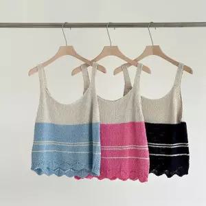 여자 부클니트 여름 배색 단가라 뷔스티에 니트조끼