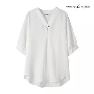 [롯데백화점]나인식스뉴욕 장식 포인트 V넥 언발 블라우스 (NP6SH011M0)