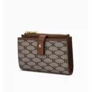 [롯데백화점]헤지스ACC [쇼핑백동봉] 브라운 로고패턴 가죽 중지갑 HIWA5F884W2