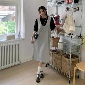 [다잇템][다잇템] 여성 레이온 사이드포켓 슬릿 슬리브리스 코튼 중간 원피