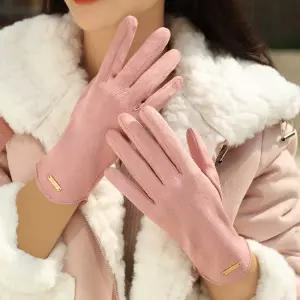 여성 장갑 겨울 금장 장식 벨벳 따뜻한 방한 스마트폰 터치 승마 운전 장갑