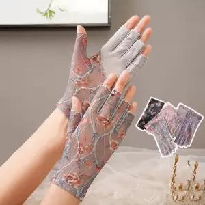 봄 여름 가을 여성 자외선차단장갑 레이스 가지꽃 망사 패션 운전 반 장갑