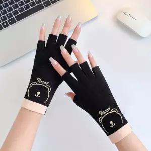 여성 운전 나들이 운동 자외선차단장갑 큰곰자수 반 장갑