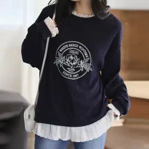 프린팅 프릴 레이스 레이어드 맨투맨 긴팔 루즈핏 여성 빅사이즈