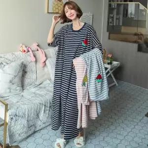 여성 잠옷 원피스 도트무늬 루즈핏 롱홈웨어