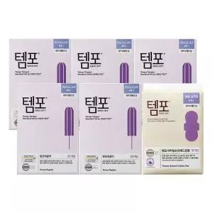 템포 오리지널 탐폰 레귤러 (20입), 5개 + 템포 내추럴 순면 패드 생리대 중형 (16입), 1개